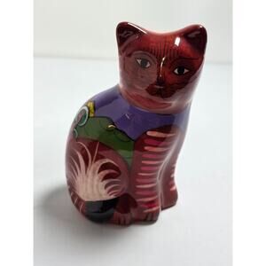 Talavera Mexico Red/Burgundy Kitty Cat Sitting Folk Art Clay Pottery